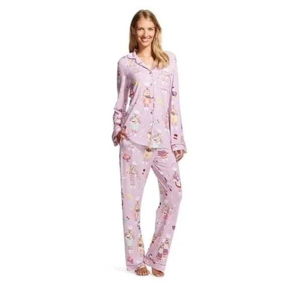 Nick & Nora 2-piece PJ Coat Set Baking Monkey Monkies Size X-Small Pink - Picture 2 of 16